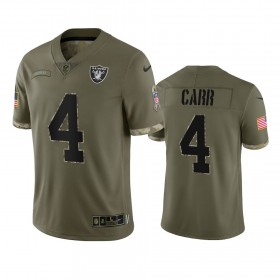 Camiseta Hombre NFL Las Vegas Raiders Derek Carr 4 Olive 2022 Salute To Service Limited